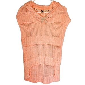 7513 * Roxy Hooded Sleeveless Pullover Knit Sweater Orange Size S